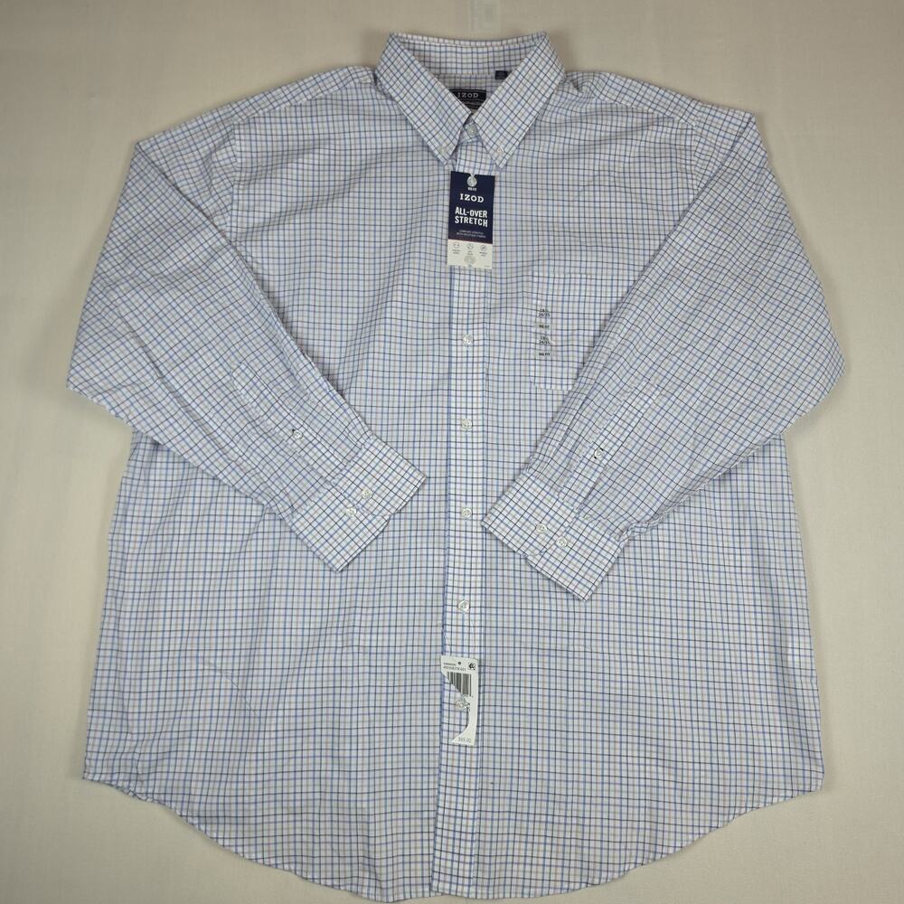 IZOD Men's 18.5 34/35 Big Fit Plaid All-Over Stretch Dress Shirt NWT